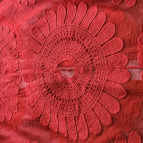 Chico's Deep Cherry Lace Kimono with Fringe Detail- NEW WITH TAGS! Sz L/XL - Picture 4 of 7